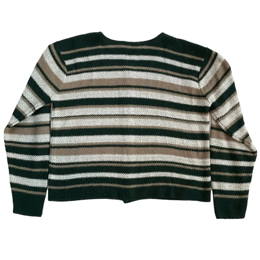 Vintage Reba Rose Boxy Striped Cardigan Sweater Earthy Coastal Cottageco… - Picture 2 of 16